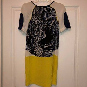 Tibi Navy Blue and Yellow Silk Dress